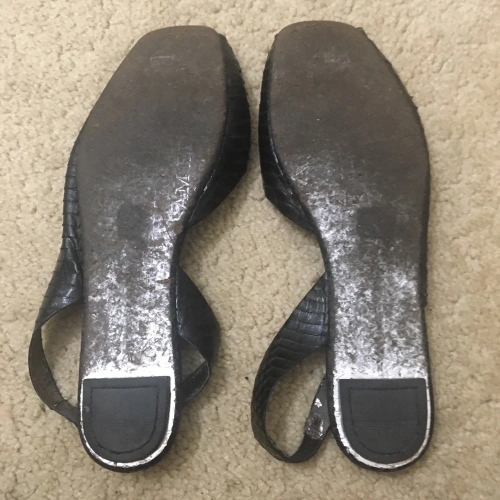 Sam Edelman Erica Flats Peep Toe Snakeskin Embossed Leather Slingback Black - Picture 8 of 13